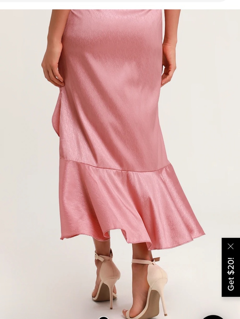 Lulu's Blush Satin High-Low Ruffle Skirt with Front Slit - Picture 6 of 16